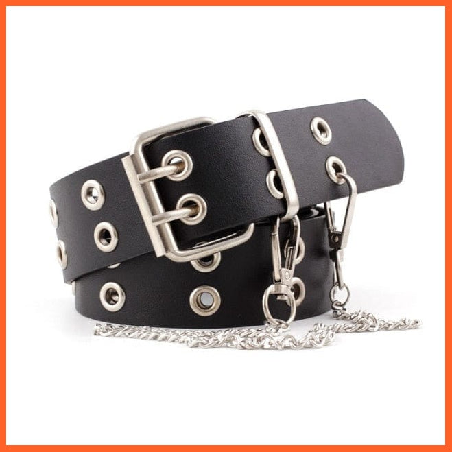 Punk Pu Leather Waist Belt With Double Pin Buckle Black | whatagift.com.au.