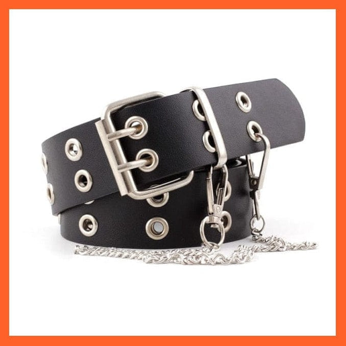 whatagift.com.au belt Black with chain 2h / 107cm Punk Pu Leather Waist Belt With Double Pin Buckle Black