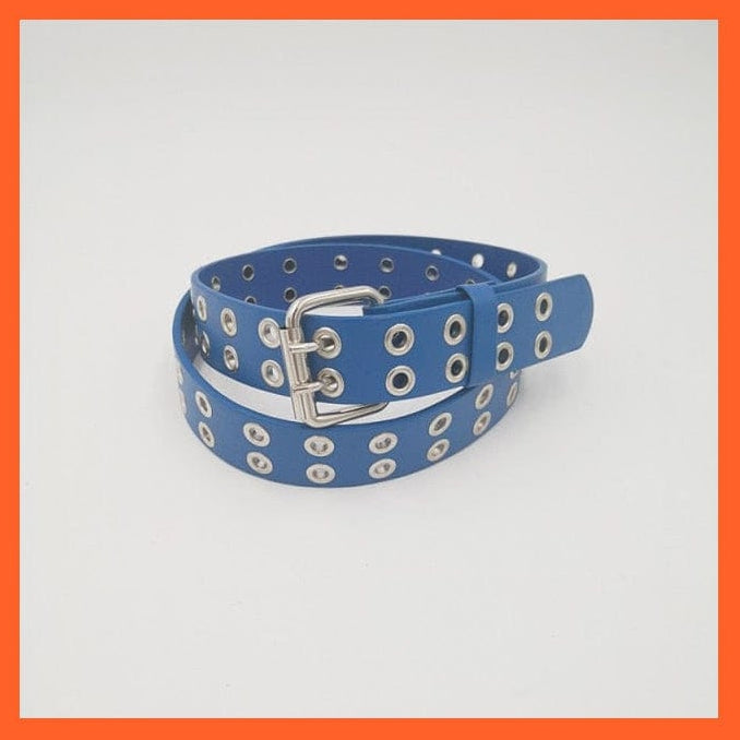 whatagift.com.au Belt blue / 90cm Unisex Kids Double Grommet Leather Belt | Genuine Leather Hollow Out Small Holes Belts