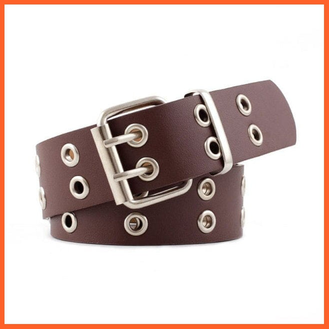 Punk Pu Leather Waist Belt With Double Pin Buckle Black | whatagift.com.au.