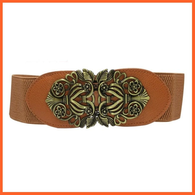 Women Elastic Wide Belt Thick Vintage Totem Print Stretch Leather Waist Belt | whatagift.com.au.