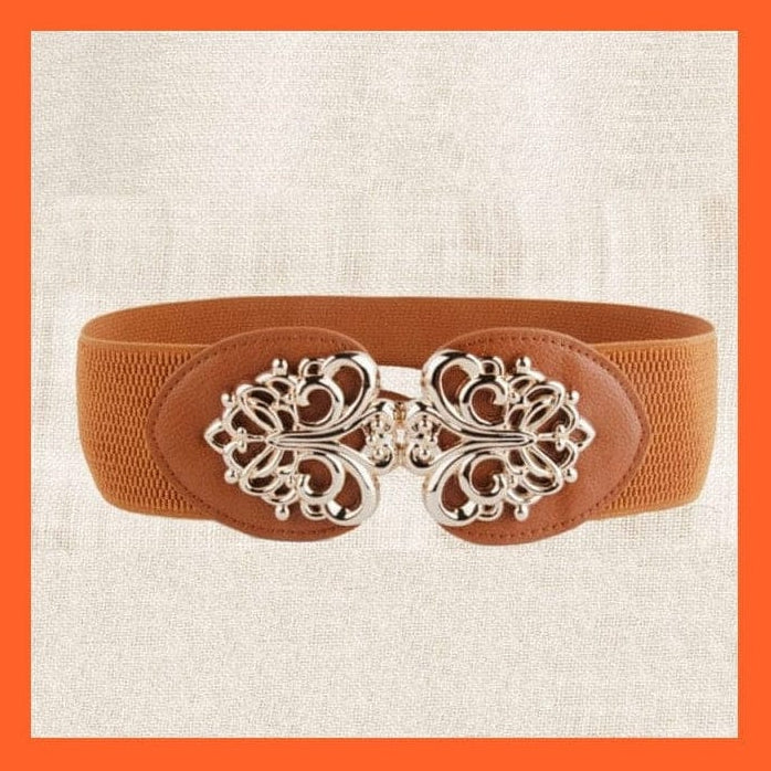 whatagift.com.au Belt Brown gold Women Elastic Wide Belt Thick Vintage Totem Print Leather Waist Belt