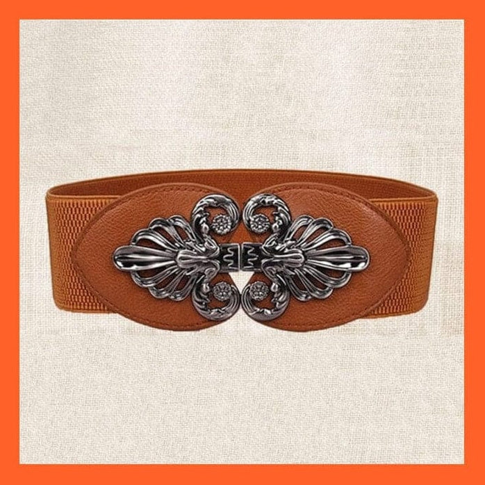 whatagift.com.au Belt Brown Gun black Women Elastic Wide Belt Thick Vintage Totem Print Leather Waist Belt