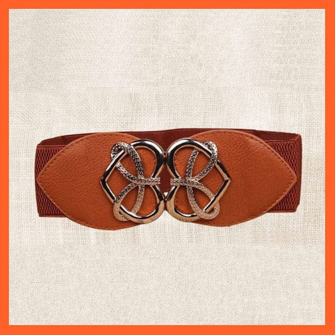 whatagift.com.au Belt Brown Heart Women Elastic Wide Belt Thick Vintage Totem Print Stretch Leather Waist Belt
