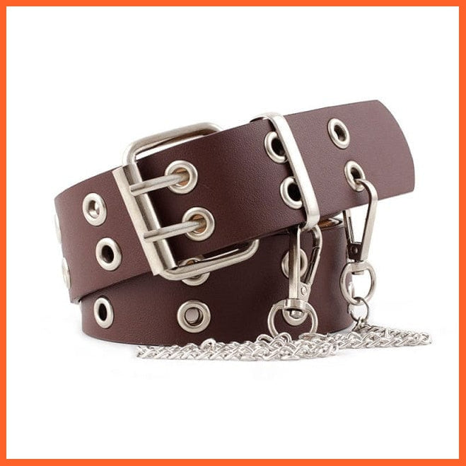 Punk Pu Leather Waist Belt With Double Pin Buckle Black | whatagift.com.au.