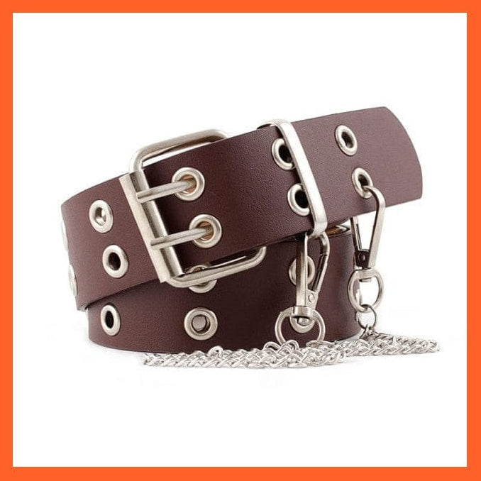 whatagift.com.au belt Brown with chain 2h / 107cm Punk Pu Leather Waist Belt With Double Pin Buckle Black