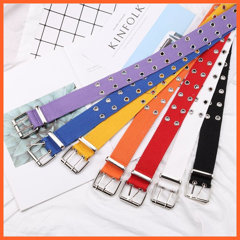Canvas Double Hole Waist Belts For Women | Solid Color Casual Double Hole Grommet Belt | whatagift.com.au.
