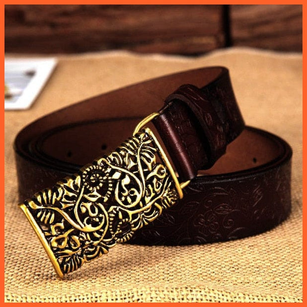 Vintage Women Leather Belt Genuine Cowskin Floral Curved Buckle Belts | whatagift.com.au.