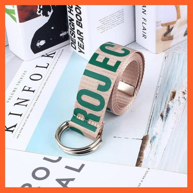 whatagift.com.au Belt green font / 130cm Letters Printed Unisex Canvas Belts With D-Ring Double Buckle