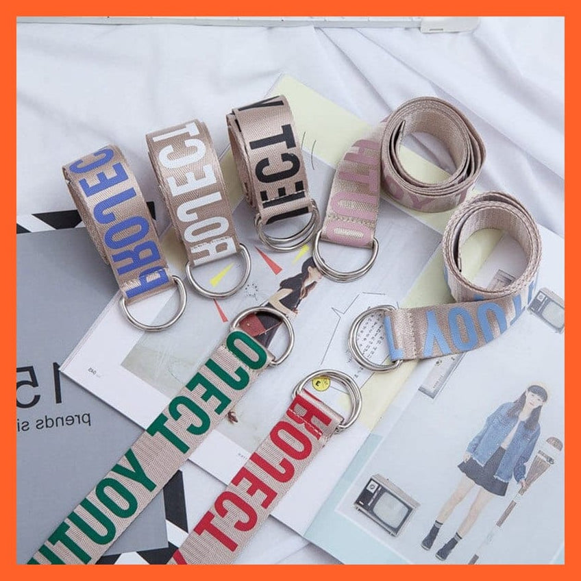 whatagift.com.au Belt Letters Printed Unisex Canvas Belts With D-Ring Double Buckle