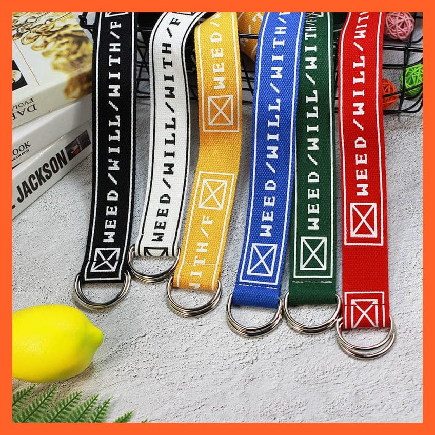 whatagift.com.au belt Letters Printed Unisex Canvas Long Wide Belts With D-Ring Double Buckle
