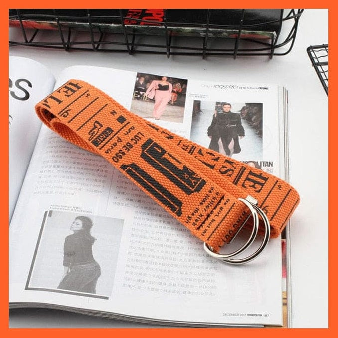whatagift.com.au Belt Orange poster / 130cm 24 Styles Letters Printed Canvas Belts With D Ring Double Buckle