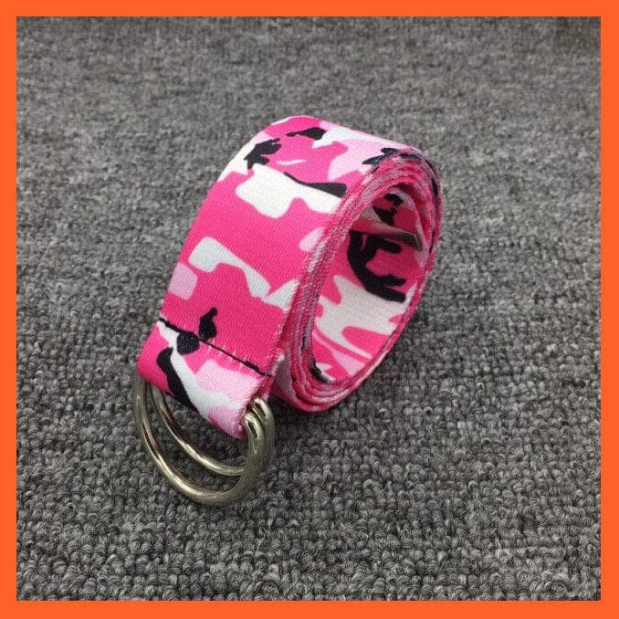 whatagift.com.au Belt Pink Camouflage 2 / 130cm Women Canvas Camouflage Belt And Metal Double D-Ring Buckle Waistband