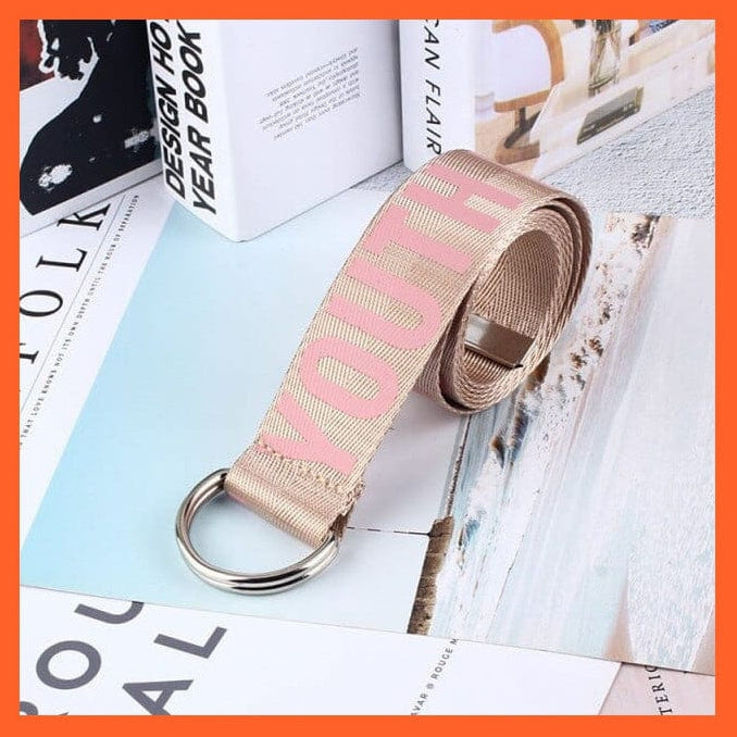 whatagift.com.au Belt pink font / 130cm Letters Printed Unisex Canvas Belts With D-Ring Double Buckle