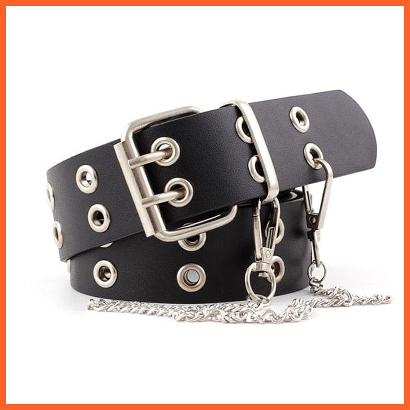 Punk Pu Leather Waist Belt With Double Pin Buckle Black | whatagift.com.au.