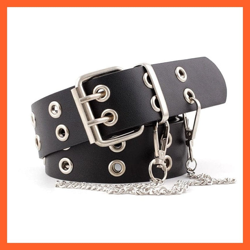 whatagift.com.au belt Punk Pu Leather Waist Belt With Double Pin Buckle Black