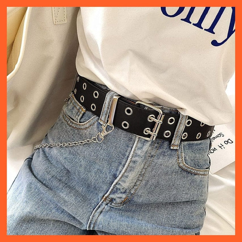 whatagift.com.au Belt Punk Pu Leather Waist Belt With Double Pin Buckle Black