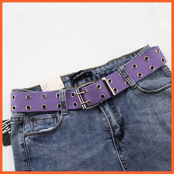Canvas Double Hole Waist Belts For Women | Solid Color Casual Double Hole Grommet Belt | whatagift.com.au.