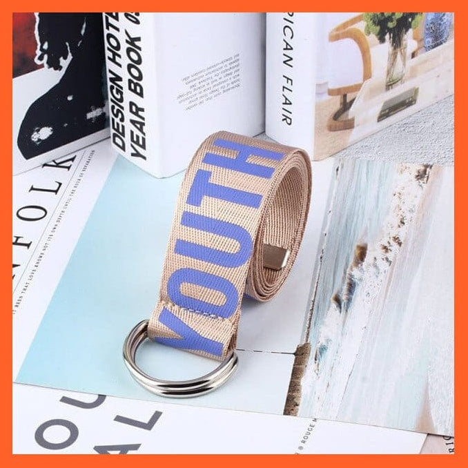 whatagift.com.au Belt purple font / 130cm Letters Printed Unisex Canvas Belts With D-Ring Double Buckle