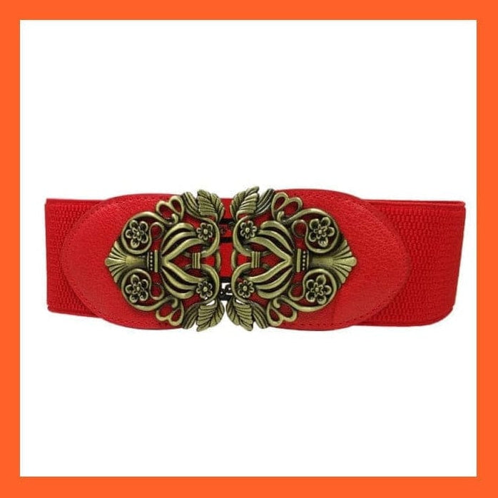whatagift.com.au Belt Red Bronze Women Elastic Wide Belt Thick Vintage Totem Print Leather Waist Belt