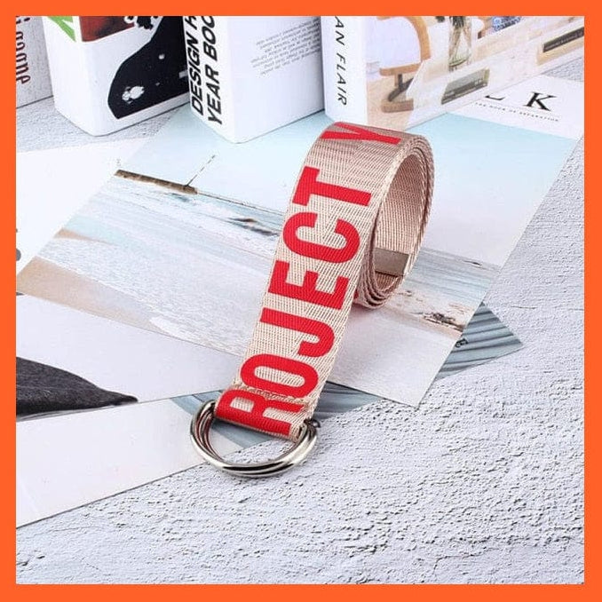 whatagift.com.au Belt red font / 130cm Letters Printed Unisex Canvas Belts With D-Ring Double Buckle