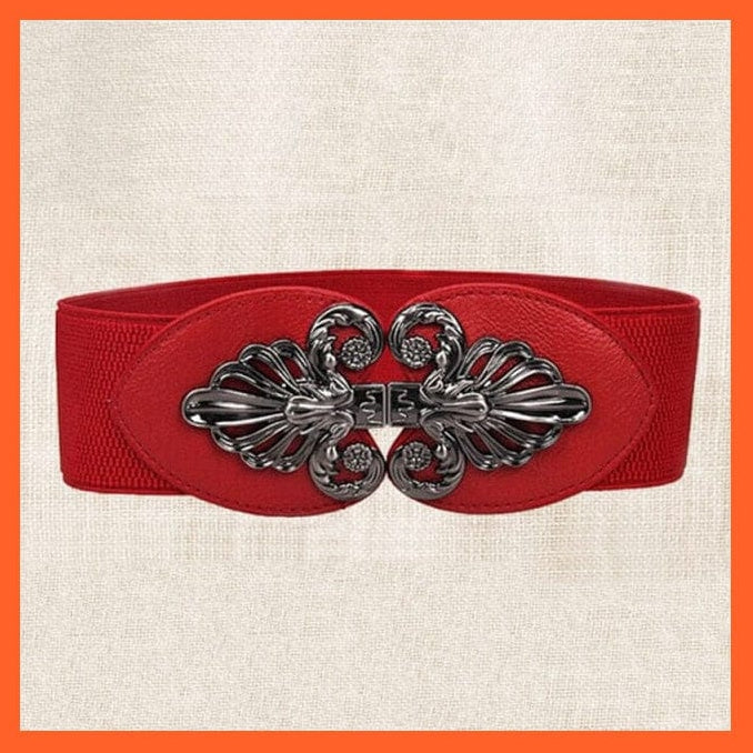 whatagift.com.au Belt Red Gun black Women Elastic Wide Belt Thick Vintage Totem Print Stretch Leather Waist Belt