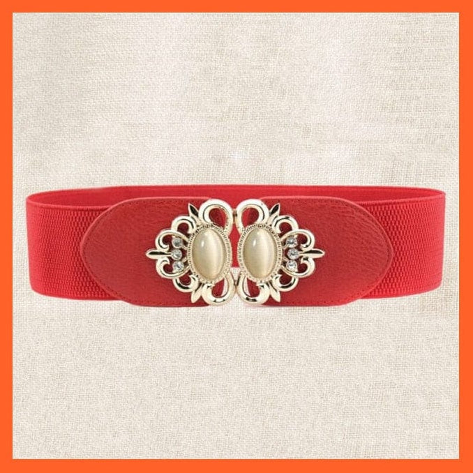 whatagift.com.au Belt Red Opal Women Elastic Wide Belt Thick Vintage Totem Print Stretch Leather Waist Belt