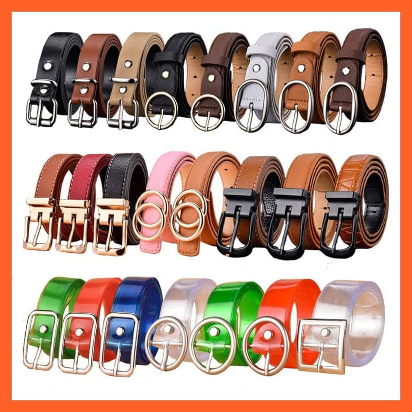 Unisex  Gold Metal Round Buckle Pu Belt Short Waistband | whatagift.com.au.