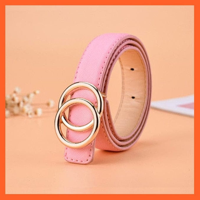 Unisex  Gold Metal Round Buckle Pu Belt Short Waistband | whatagift.com.au.
