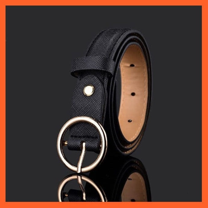 Unisex  Gold Metal Round Buckle Pu Belt Short Waistband | whatagift.com.au.