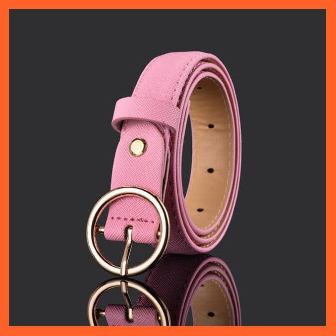 Unisex  Gold Metal Round Buckle Pu Belt Short Waistband | whatagift.com.au.
