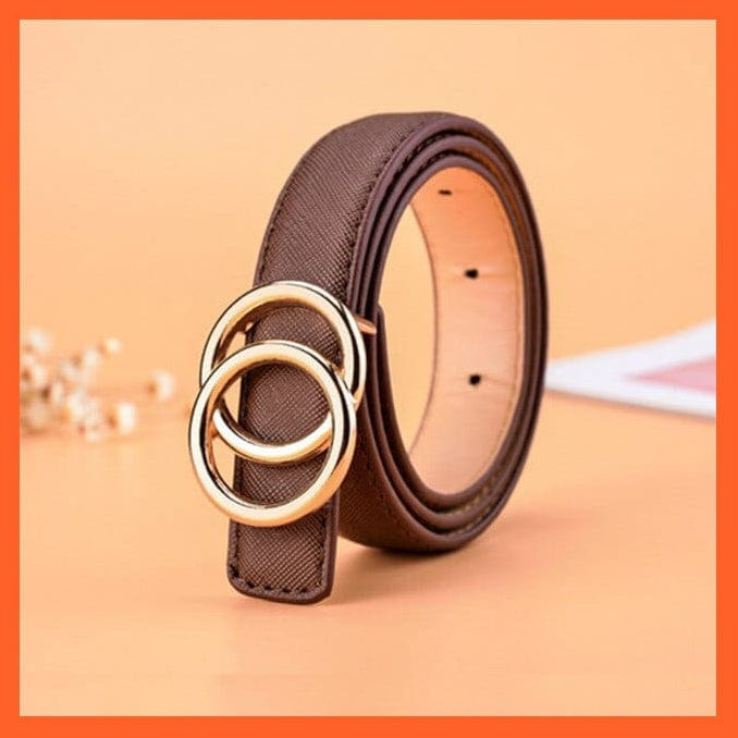 Unisex  Gold Metal Round Buckle Pu Belt Short Waistband | whatagift.com.au.