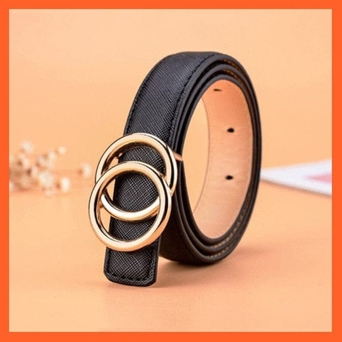 Unisex  Gold Metal Round Buckle Pu Belt Short Waistband | whatagift.com.au.