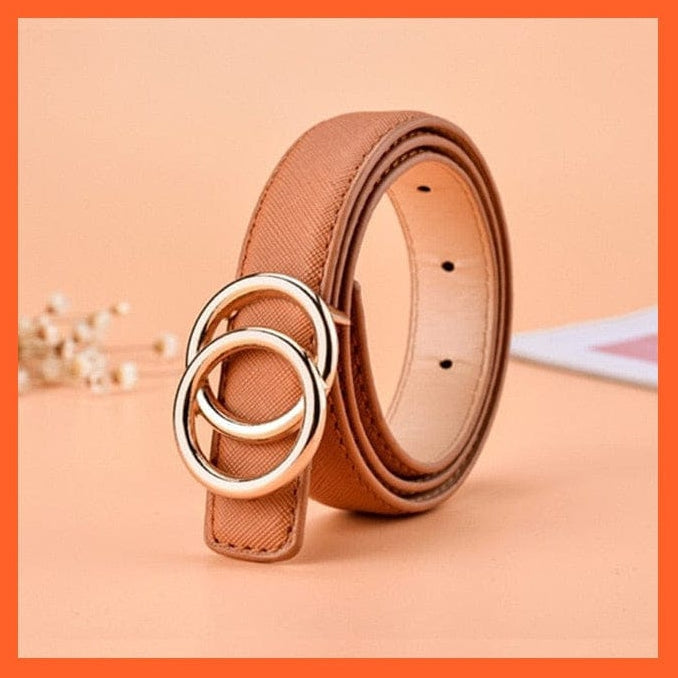 Unisex  Gold Metal Round Buckle Short Pu Belt Waistband | whatagift.com.au.
