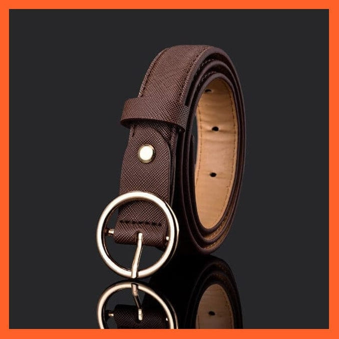 Unisex  Gold Metal Round Buckle Short Pu Belt Waistband | whatagift.com.au.