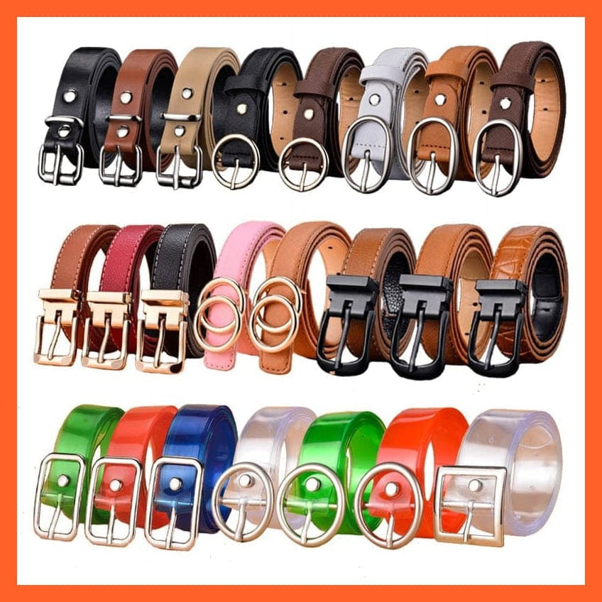 Unisex Pu Belt Gold Metal Round Buckle Short Waistband | whatagift.com.au.