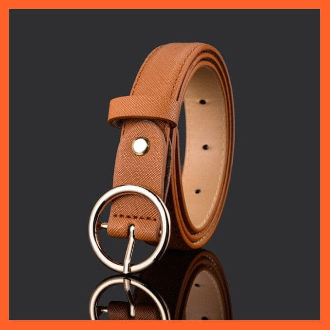 whatagift.com.au Belt Unisex Pu Belt Gold Metal Round Buckle Short Waistband