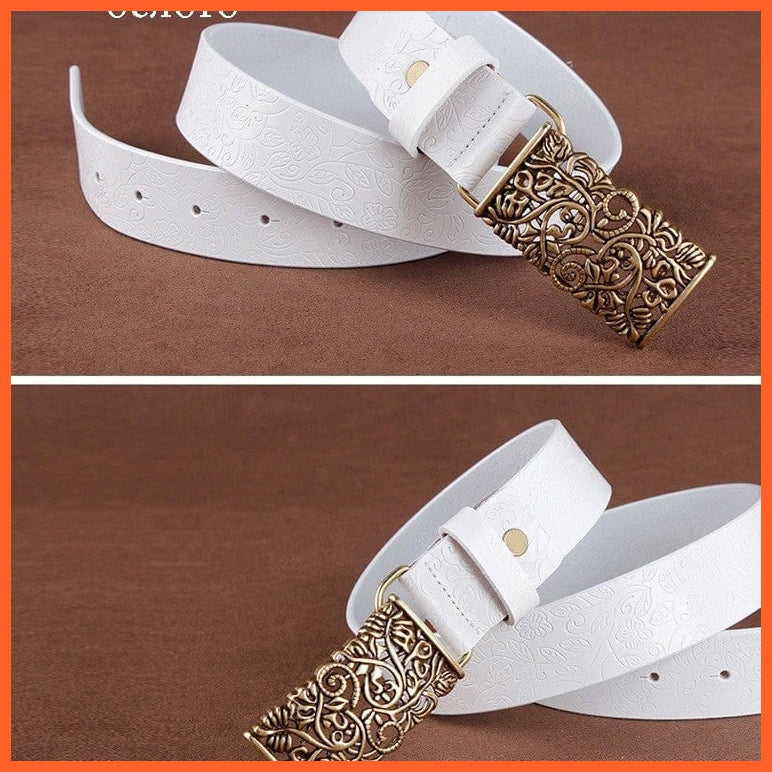 Vintage Women Leather Belt Genuine Cowskin Floral Curved Buckle Belts | whatagift.com.au.