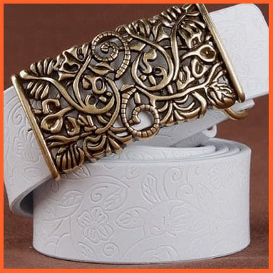 Vintage Women Leather Belt Genuine Cowskin Floral Curved Buckle Belts | whatagift.com.au.