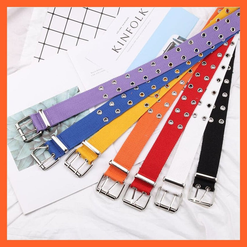 whatagift.com.au Belt Women Canvas Double Hole Waist Belts | Solid Color Double Hole Grommet Belt