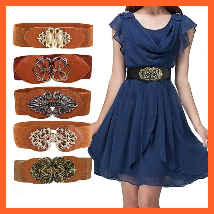 whatagift.com.au Belt Women Elastic Wide Belt Thick Vintage Totem Print Stretch Leather Waist Belt