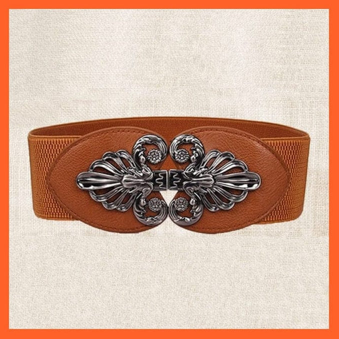 Women Wide Belt Thick Vintage Totem Print Stretch Leather Waist Belt | whatagift.com.au.