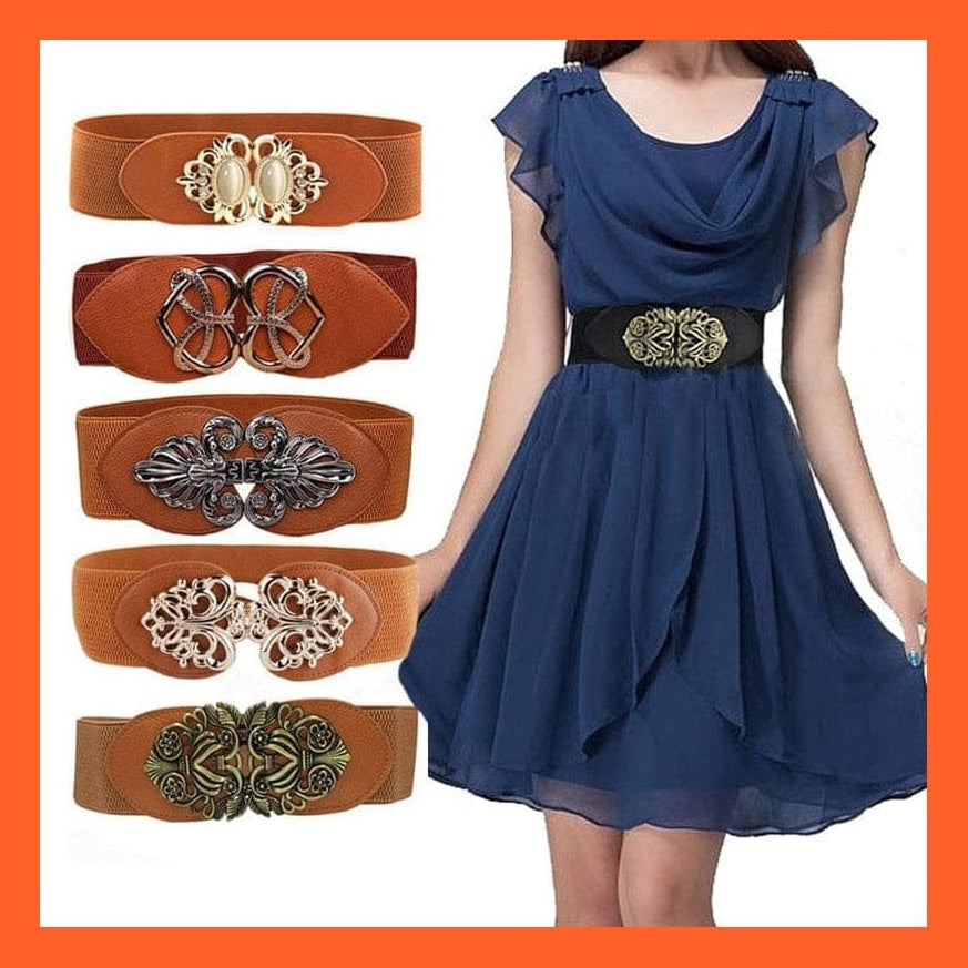 whatagift.com.au Belt Women Wide Belt Thick Vintage Totem Print Stretch Leather Waist Belt