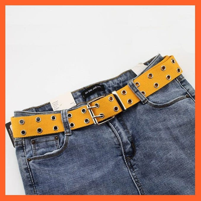 whatagift.com.au Belt Yellow 2 hole canvas / 105CM Women Canvas Double Hole Waist Belts | Solid Color Double Hole Grommet Belt