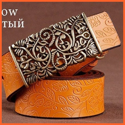 Vintage Women Leather Belt Genuine Cowskin Floral Curved Buckle Belts | whatagift.com.au.