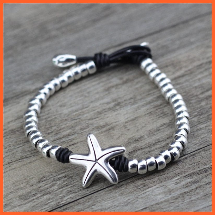 whatagift.com.au Black / 19.5cm Handmade Wrap Beads Ocean Starfish Women Leather Bracelet
