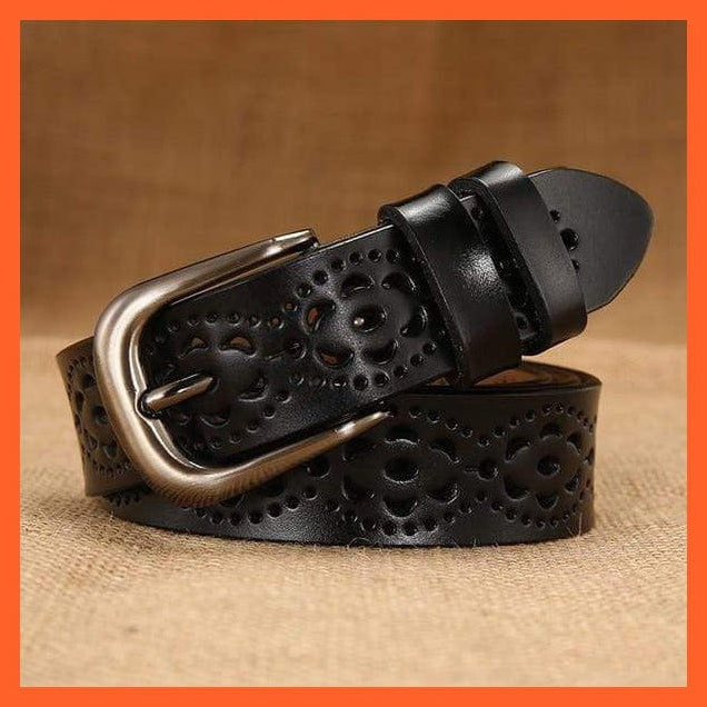 whatagift.com.au Black 2 / 100cm Waist 73cm 6 Colors Floral Carved Genuine Leather Belts For Women