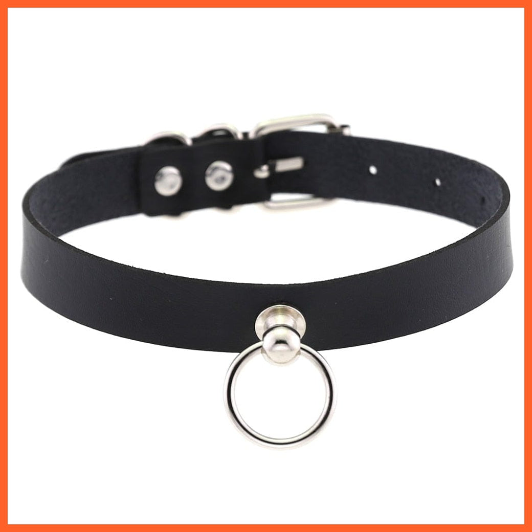 whatagift.uk black 2 PU Leather Rivet Choker Chain Necklace For Women