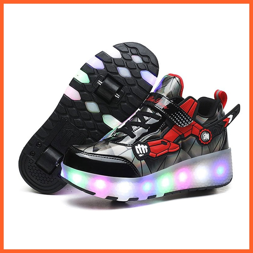whatagift.com.au Black 2166 / 28 (Inner 18cm) Glowing Led Roller 2 Wheels Shoes For Children