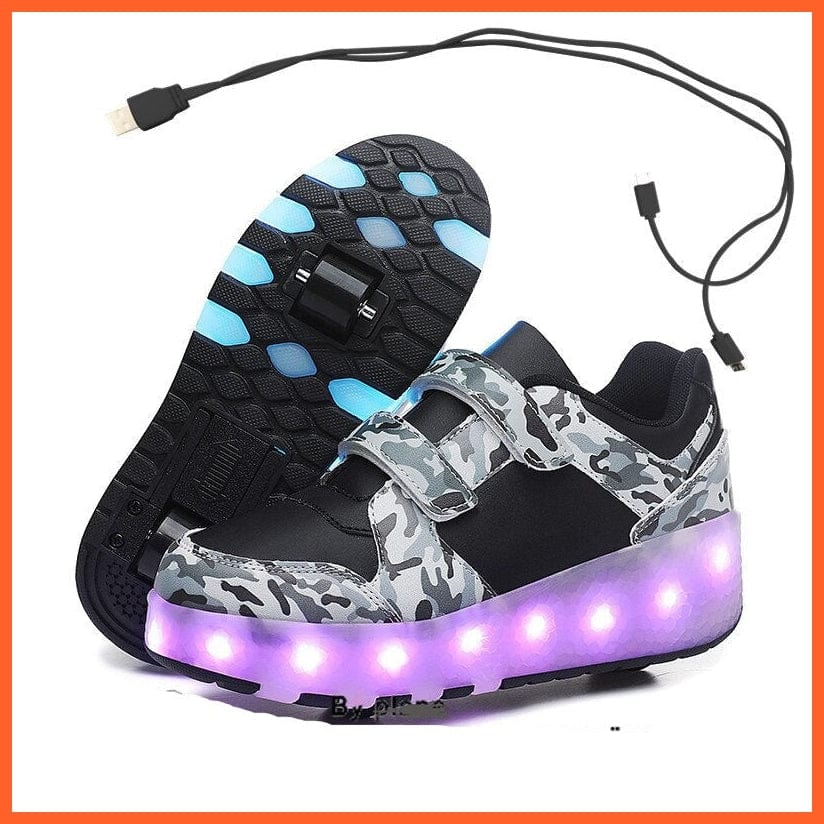 whatagift.com.au Black / 27 Insole 17CM Usb Two Wheels  Charging Girls Boys Led Light Roller Skate Shoes